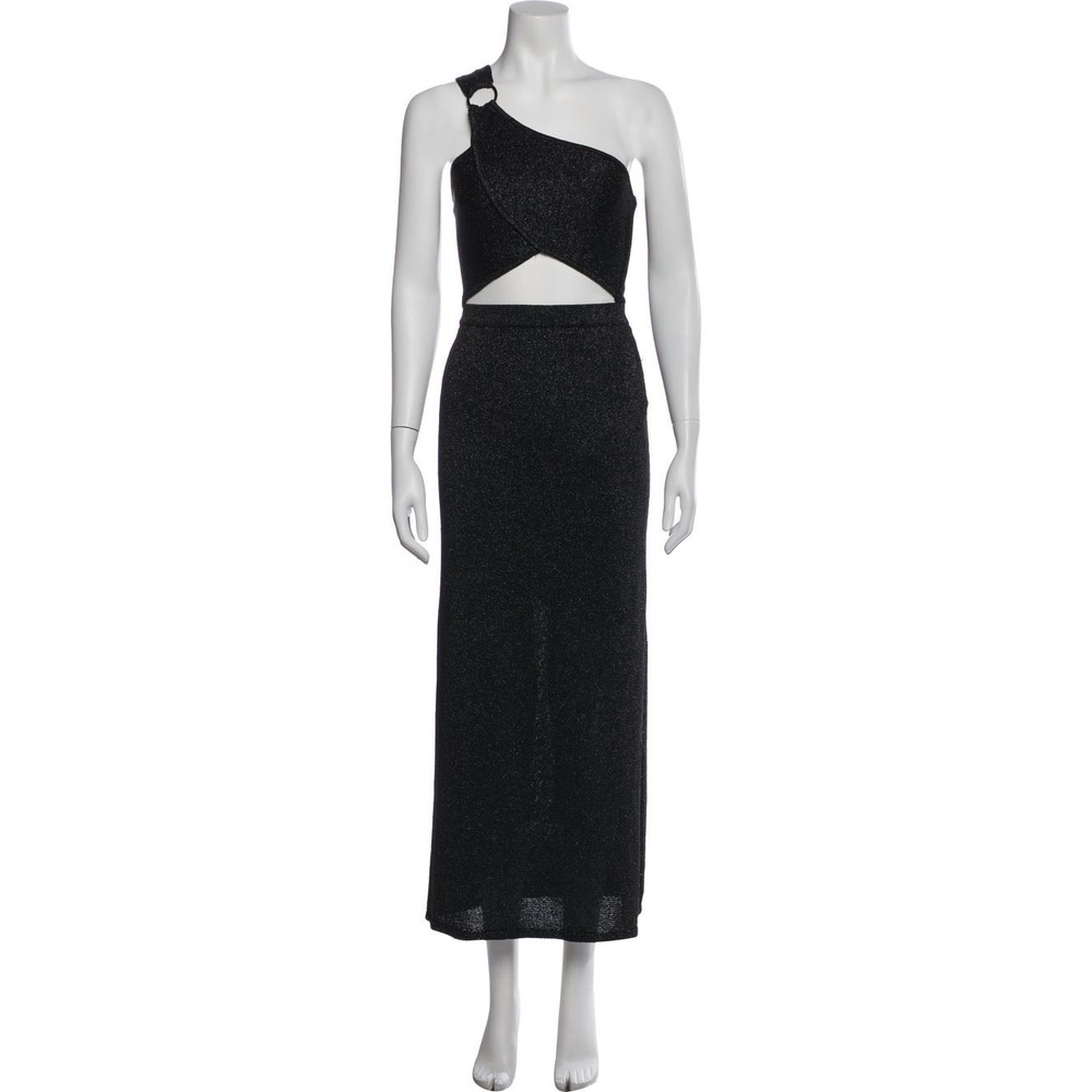 House of‎ Harlow 1960 Black Metallic One Shoulder Crop Top O-Ring XS NEW